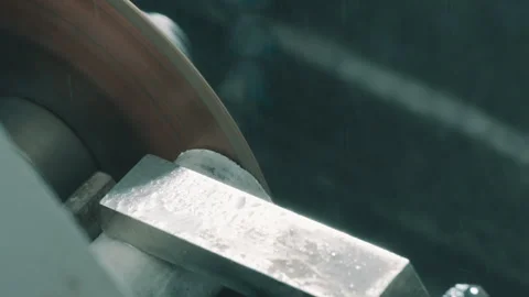 Diamond Wet Saw Cutting Stone or Ceramic Rod - Industrial Precision Machining Stock Footage 337927002