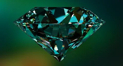 Diamond,gemstone or crystal reflecting light on green background Illustrazione stock