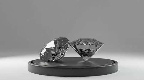 Diamonds 3d rendering in composition on dark podium Stock Illustration