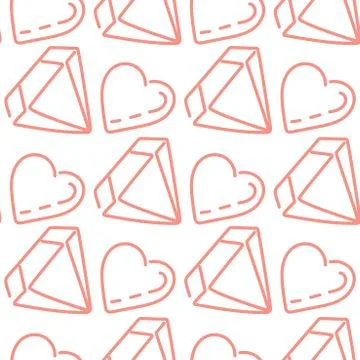 Diamonds and hearts, vector seamless pattern. Greeting cards, gift wrapping,  Stock Illustration