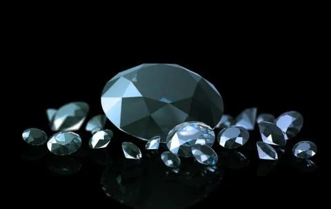 Diamonds on a black background with a beautiful gradient illumination Stock Illustration