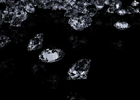 Diamonds on black background. Stock Photos
