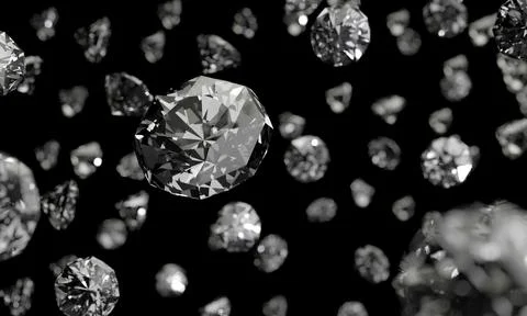 Diamonds on black background with reflect on surface. 3D Rendering. Stock Illustration