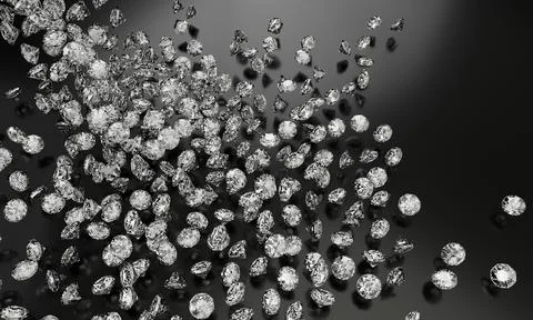 Diamonds on black background with reflect on surface. 3D Rendering. Stock Illustration