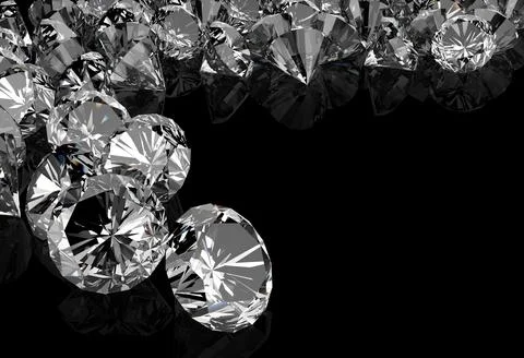 Diamonds on black surface Stock Photos