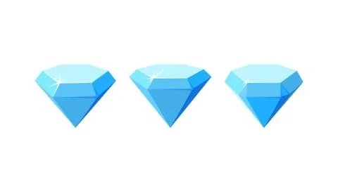 Diamonds with different cutting. Set of blue diamond crystals isolated in white Stock Illustration