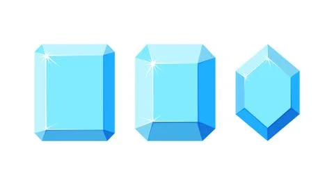 Diamonds with different faceting. Set of square and hexagon diamond crystals Stock Illustration