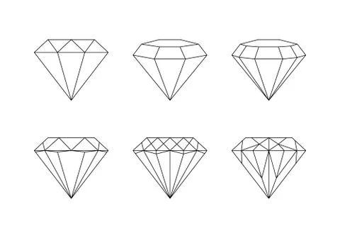 Diamonds, gemstones faceting vector patterns on a white background. Stock Illustration