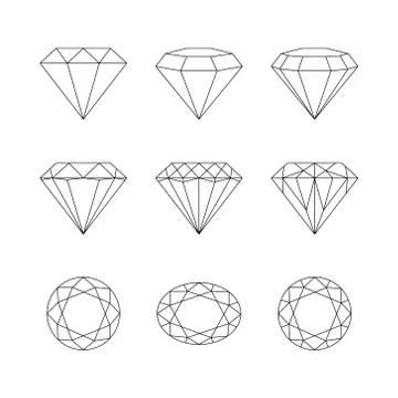 Diamonds, gemstones faceting vector patterns on a white background. Stock Illustration