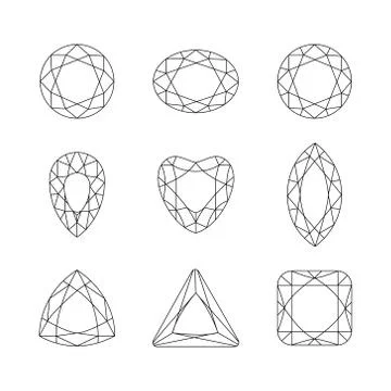 Diamonds, gemstones faceting vector patterns on a white background. Stock Illustration