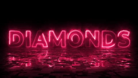 Diamonds Neon Pink Glowing Text with Floor Reflection. Stock Footage 333257517