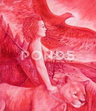 Diana, goddess of the hunt. Oil painting on canvas Stock Illustration