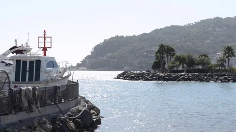 Diano Marina, backlight view from the bay Stock Footage 81064892