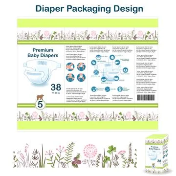 Diaper packaging design elements in doodle forest style. Nappy pakaging desig Stock Illustration