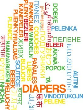Diapers multilanguage wordcloud background concept Illustrazione stock