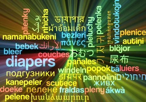 Diapers multilanguage wordcloud background concept glowing Stock-Illustration