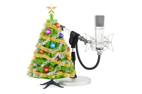 Diaphragm condenser studio microphone with Christmas tree. 3D rendering Stock Illustration