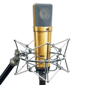 Diaphragm condenser studio microphone with shock-mount, 3D rendering Stock Illustration