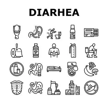 Diarrhea causes icons set vector Illustrazione stock