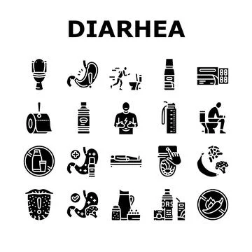 Diarrhea causes icons set vector Illustrazione stock