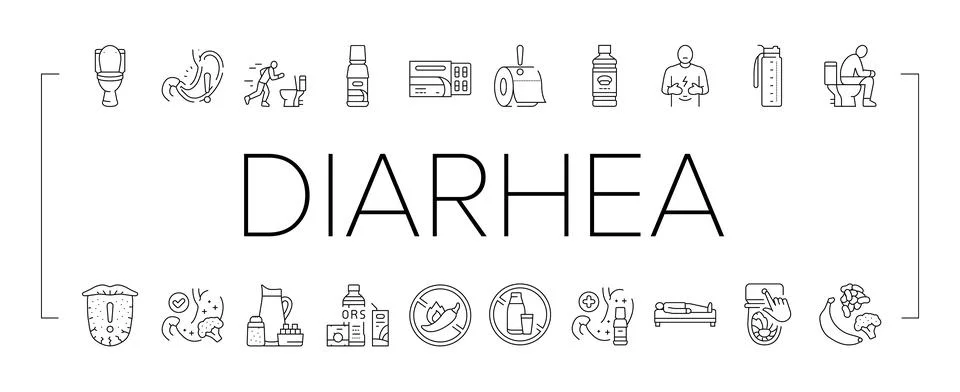Diarrhea causes icons set vector 库存插图