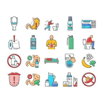 Diarrhea causes icons set vector 库存插图