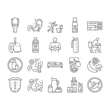 Diarrhea causes icons set vector 库存插图
