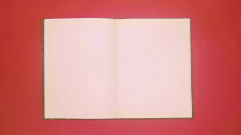 Diary book with white empty papers, turning endless from right to left on red ba Stock Footage 244639064