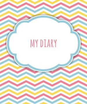 Diary cover with with bright zig-zag pattern and space for text. Vector templ イラスト素材