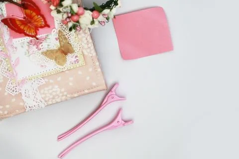 A diary for entries on a white table Stock Photos