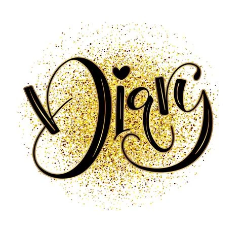 Diary - handwritten lettering, vector illustration with black text on gold Stock Illustration