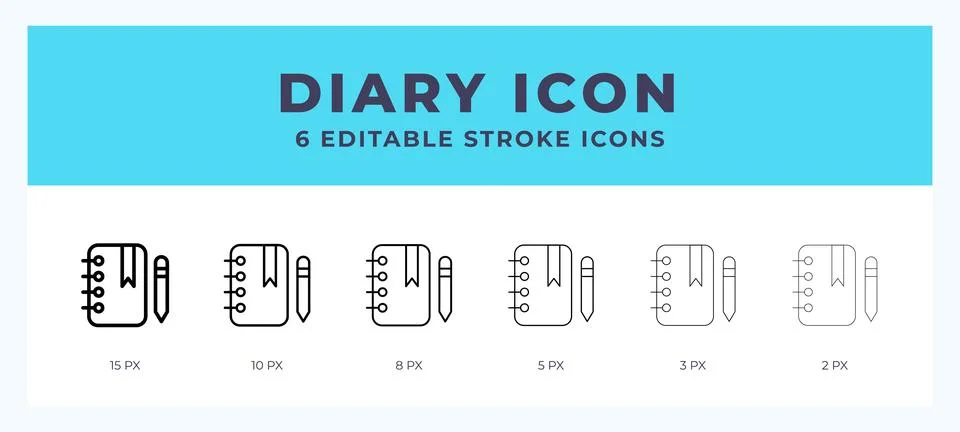 Diary icon with different stroke. Editable stroke. Vector illustration. Stock Illustration