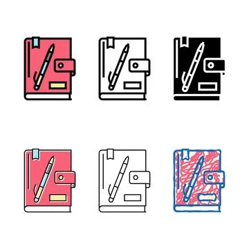 Diary notebook color icon vector multipack Stock Illustration