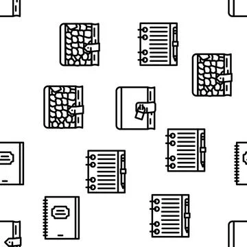 Diary Paper Stationery Accessory Vector Seamless Pattern Illustrazione stock