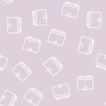 Diary with pen line vector seamless pattern Stock Illustration