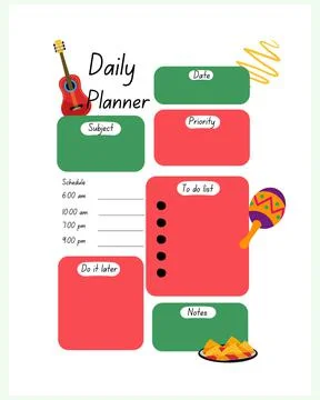 Diary planner printable template Mexico. Stock Illustration