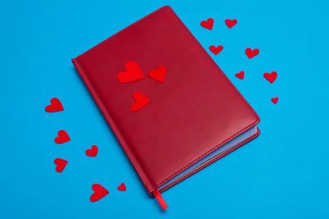 Diary with red hearts Stock Photos