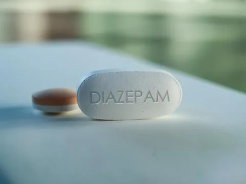 Diazepam Pill on Table Stock Photos