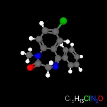 Diazepam (valium) model molecule. 3d Vector illustration. 스톡 일러스트