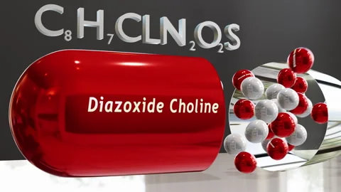Diazoxide Choline Capsule (Slow Motion w/Chemical Formula) Stock-Footage 314792564