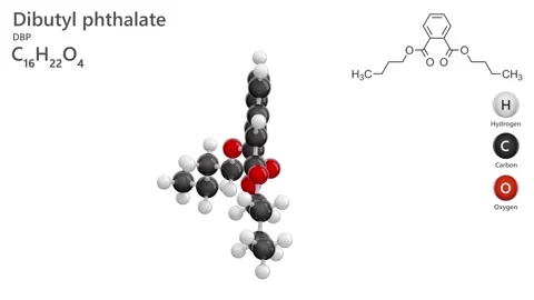 Dibutyl Phthalate. Plasticizer. 3D model. C16H22O4. White background. 3D render Stock Footage 294572122