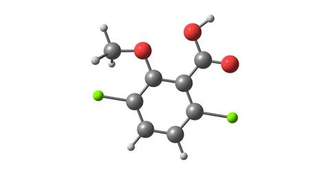 Dicamba molecular structure isolated on white Stock Illustration