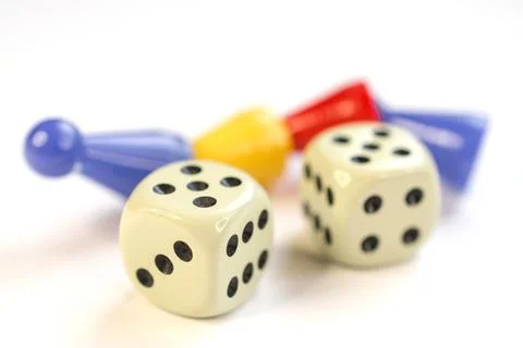 Dice and chips close up isolated Stock Photos