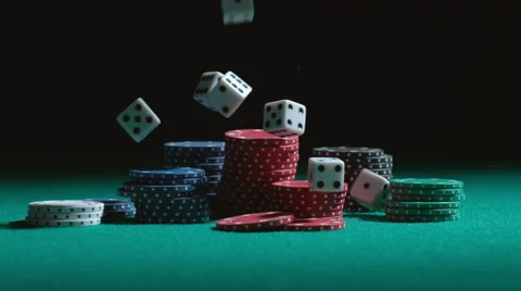 Dice and poker chips falling in slow motion; shot on Phantom Flex 4K at 1000 fps Stock Footage 55659861