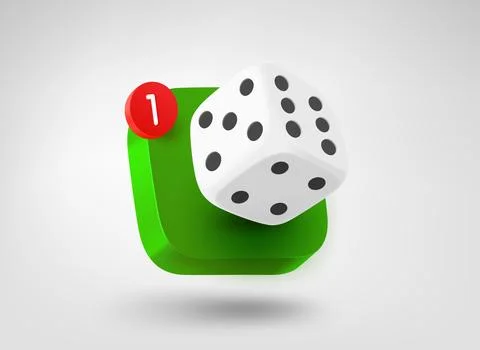 Dice on app button. 3d vector mobile application icon Stock Illustration