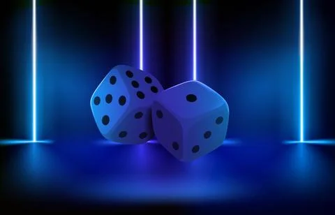 Dice on background with blue neon. 3d vector illustration Stock Illustration