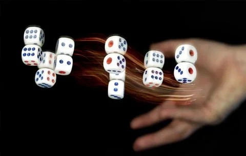 Dice on black background. Copy space Stock Photos