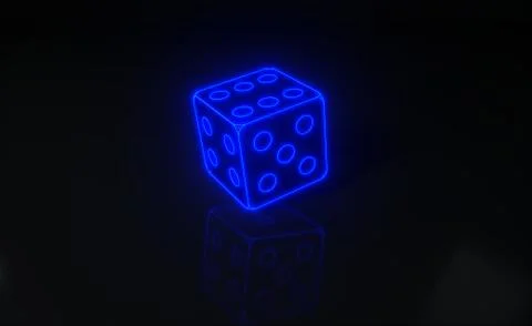 DICE Blue Neon with black background, 3D illustration Stock Illustration