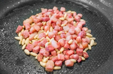 Dice chopped bacon Stock Photos