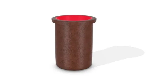 Dice Cup on a White Floor. Stylized Leather Textured Dice Cup 3D. 4K Stock Footage 310869675